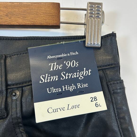 Abercrombie & Fitch 90s slim straight ultra high rise   Coated Jeans Slit Hem 28 - Picture 3 of 7